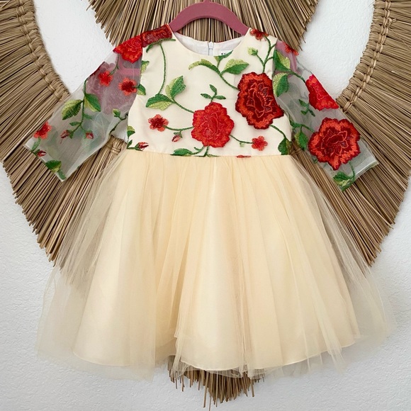 Toddler Girls Formal Holiday Christmas Floral Embroidery Mesh Gown Dress Size 4 - Picture 7 of 17